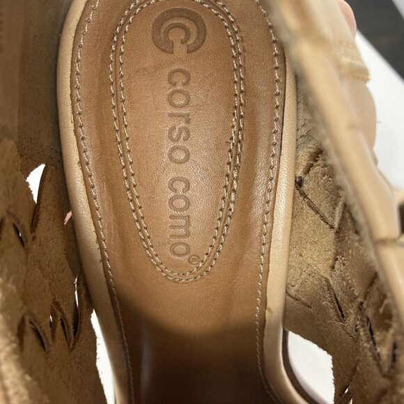 Womens Corso Como Salem Beige Leather Peep Toe Woven Heeled Bootie Shoe 8 - Picture 7 of 10